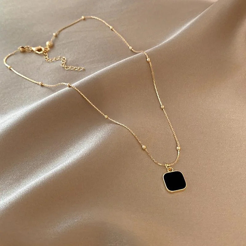 Black Exquisite Minimalist Square Pendant Choker Chains Fashion Necklace