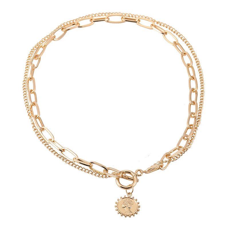 Carved Coin Pendants Thick Chains OT Buckle Necklace