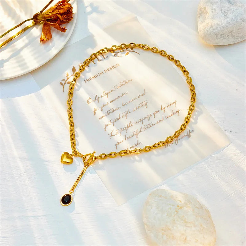 Hollow Heart Charm Clavicle Chain Necklace