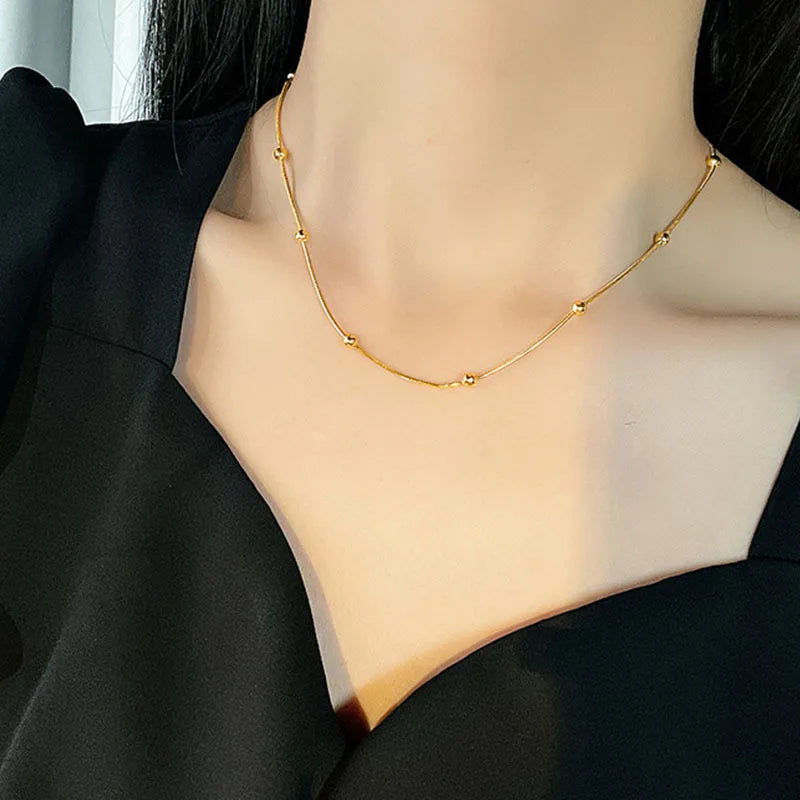 Round Bead Necklace Minimalist Charm Collarbone Chain Choker