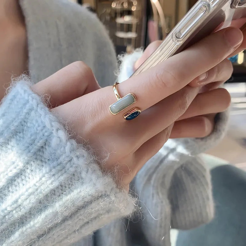 Retro Square Blue Oil Dripping Ring