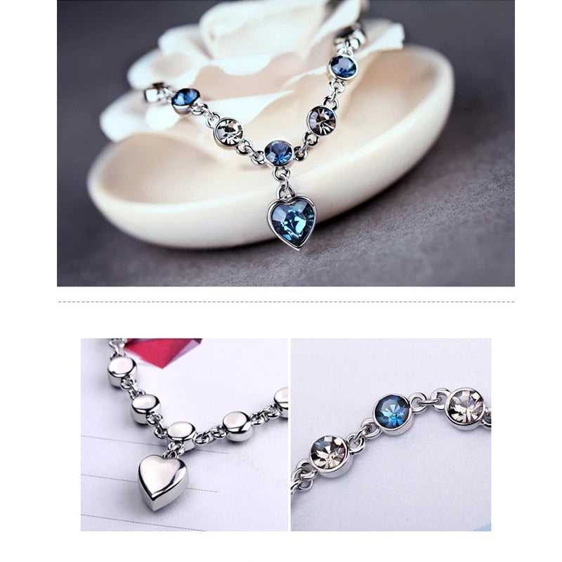 Crystal Heart Charm Pulseras Bracelet Bridal Wedding