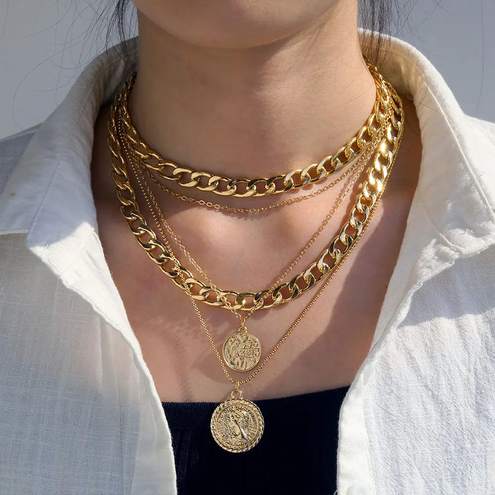 Punk Figure Circular Pendant Necklace Vintage Jewelry