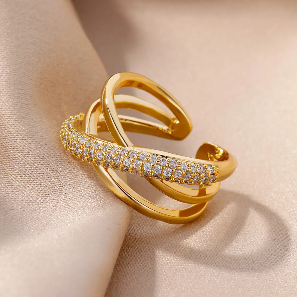 Chain Hollow Out Crystal Zircon  Ring
