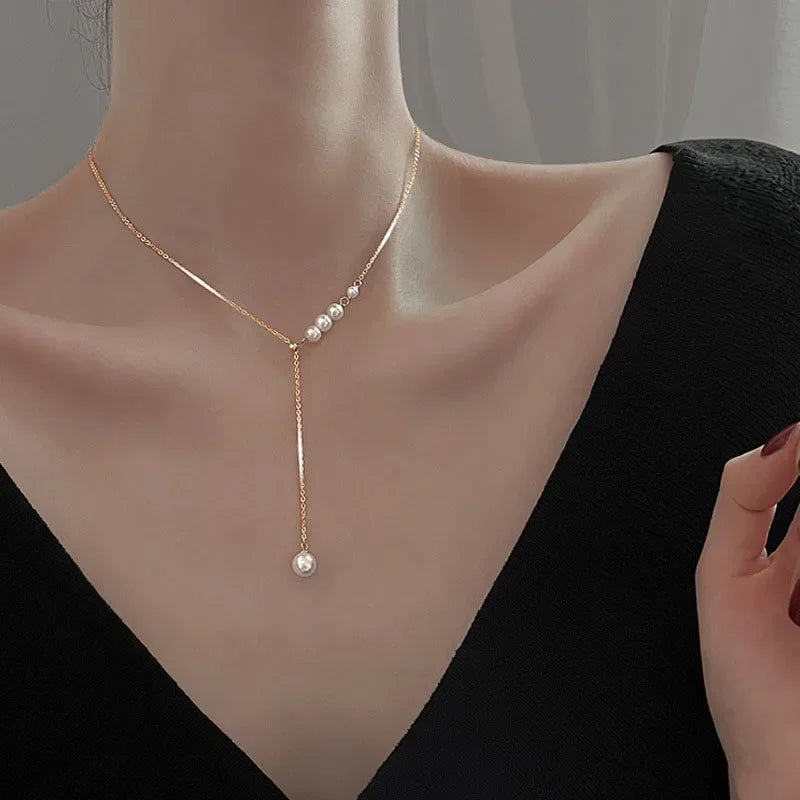 Xingyunday New Pearl Tassel Adjustable Necklace