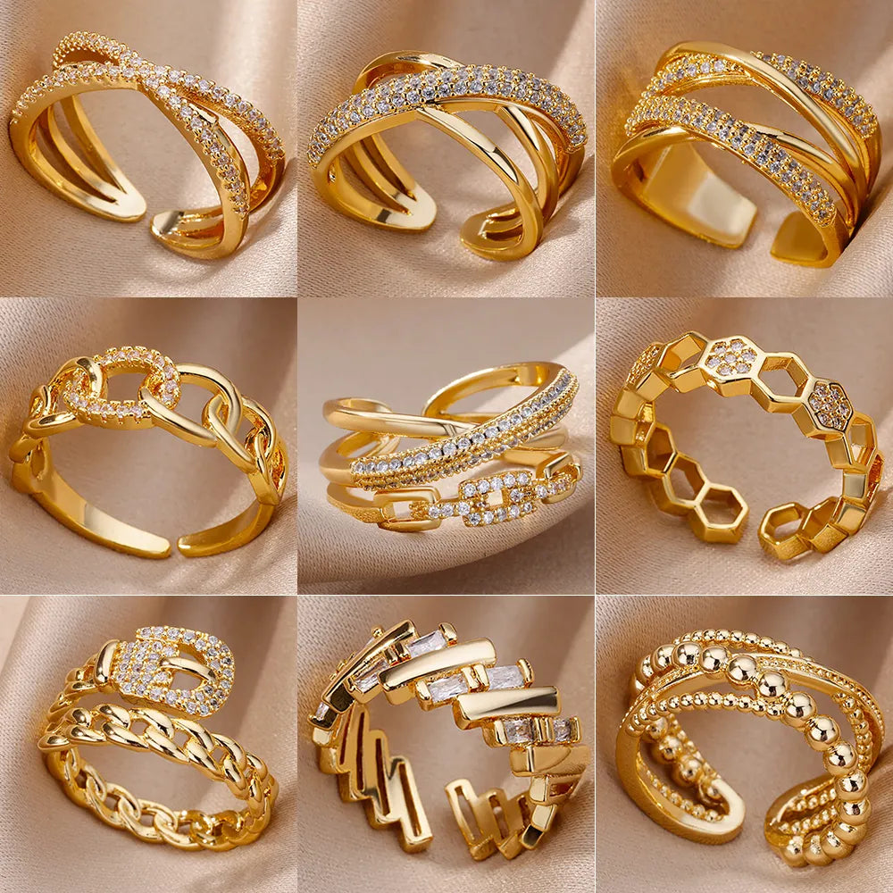 Chain Hollow Out Crystal Zircon  Ring