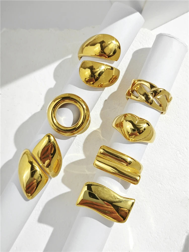 HUANZHI Silver Color Multilayer Big Rings
