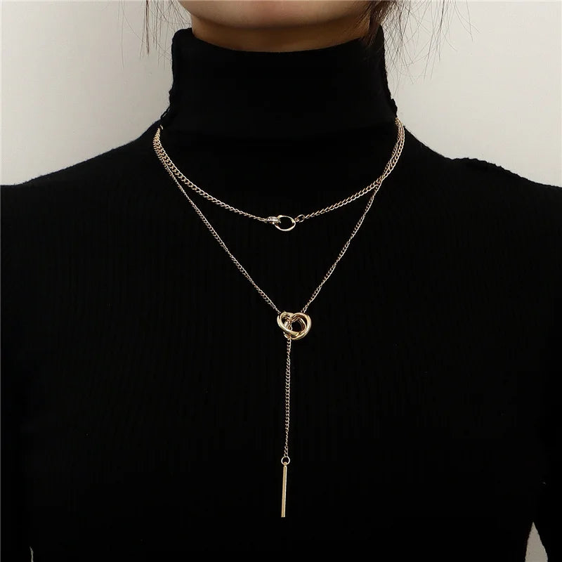 Vintage Double Round Charm Layered Necklace