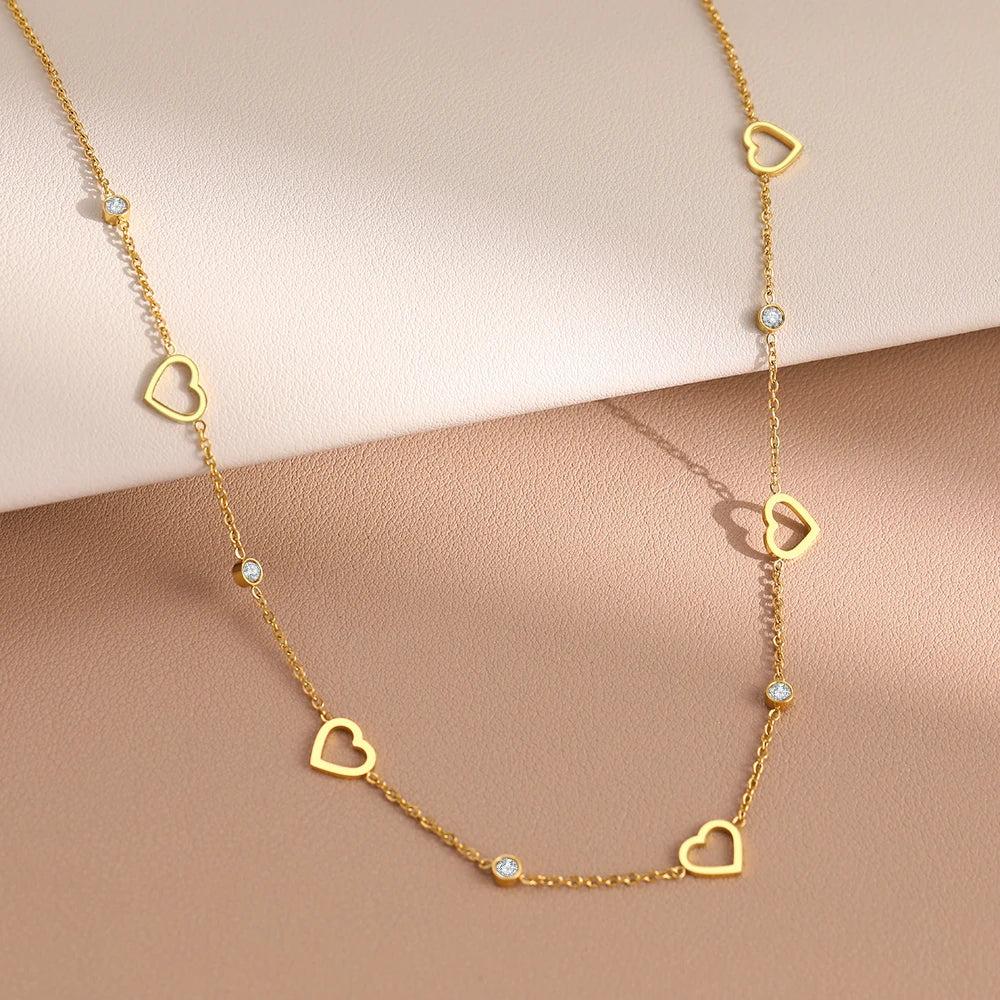 Hollow Heart Light Luxury Crystal Zircon Choker Chain Creative Necklace