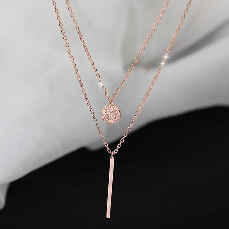 LATS New Shiny Round Plate Necklace Rose
