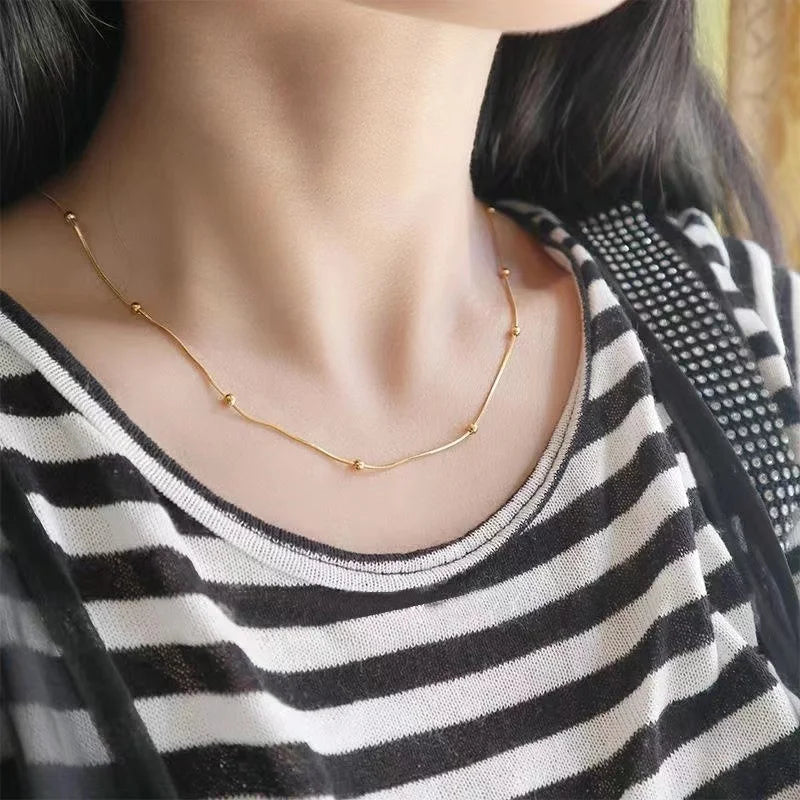 Round Bead Necklace Minimalist Charm Collarbone Chain Choker
