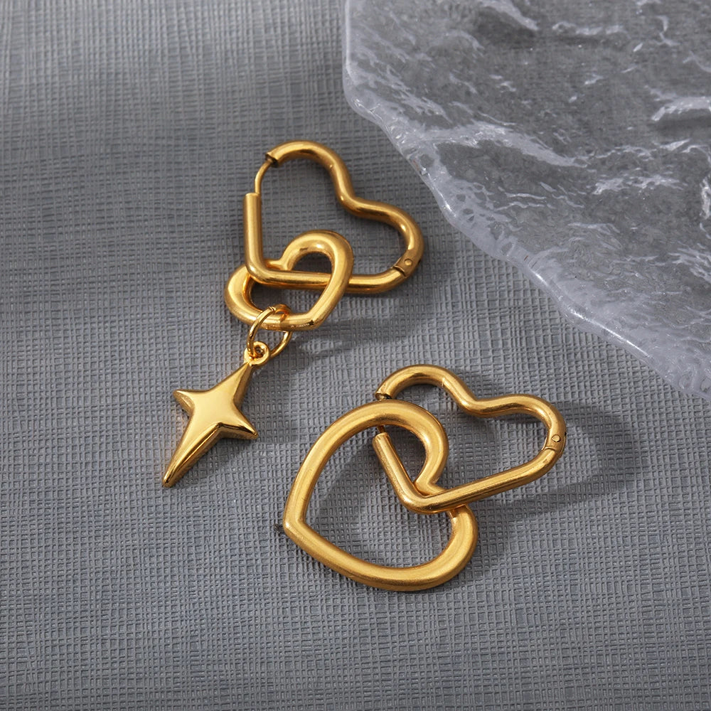 Creative Peach Heart Cross Earrings
