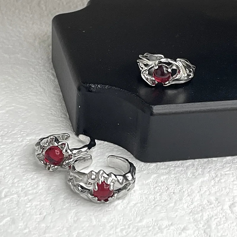 Irregular Gemstone Ring Aesthetic Girl Hollow Red Stone Ring