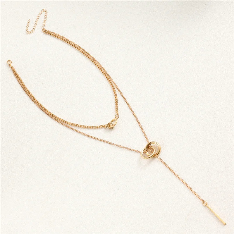 Vintage Double Round Charm Layered Necklace