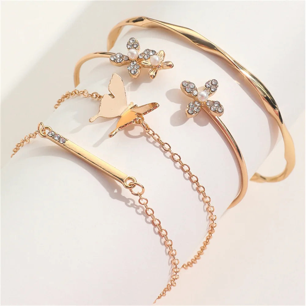 Bracelet Set of 4 Stainless Steel Butterfly Bracelet