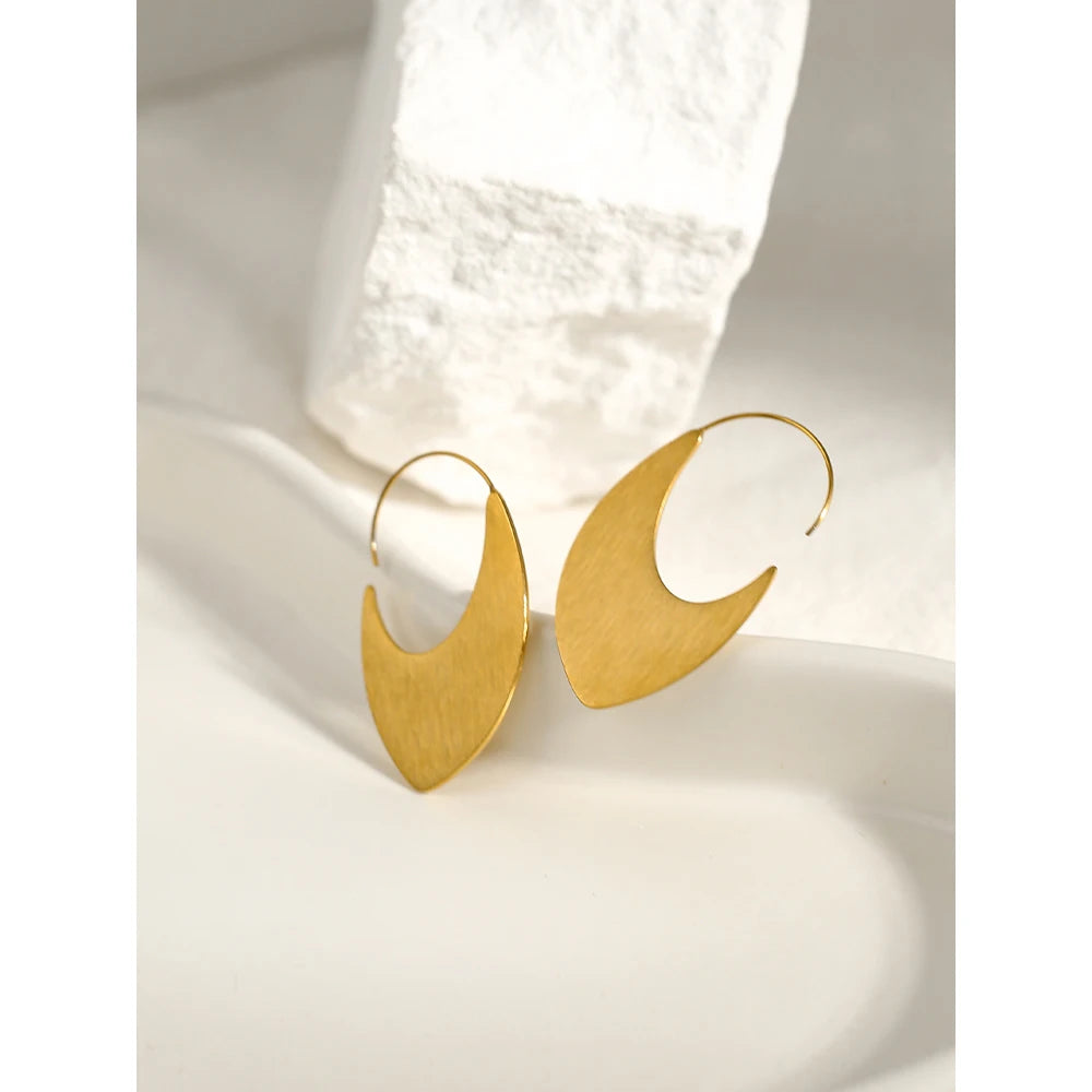 Hoop Earrings for Women Metal Brushed Texture Trendy Irregular Earring Jewelry Gift