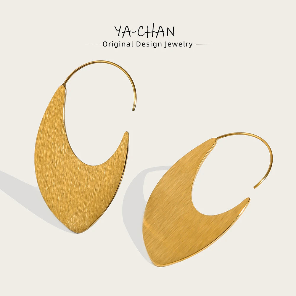 Hoop Earrings for Women Metal Brushed Texture Trendy Irregular Earring Jewelry Gift