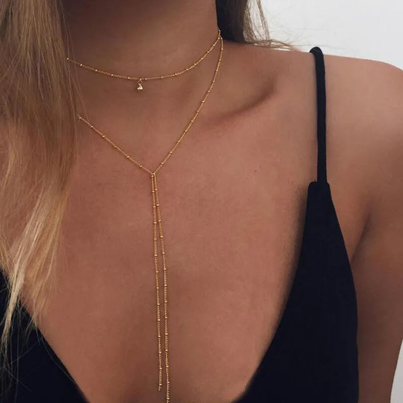 Long Beads Tassel Choker Necklaces
