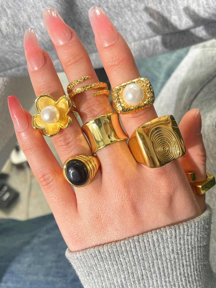 HUANZHI Silver Color Multilayer Big Rings