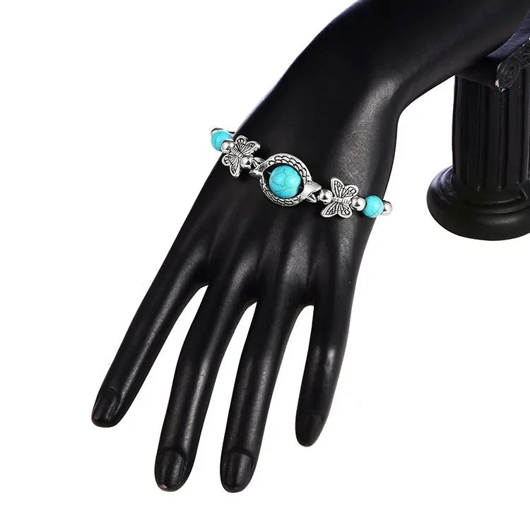Butterfly Bracelet Carved Pattern Personality Beaded Turquoise Hand Chain