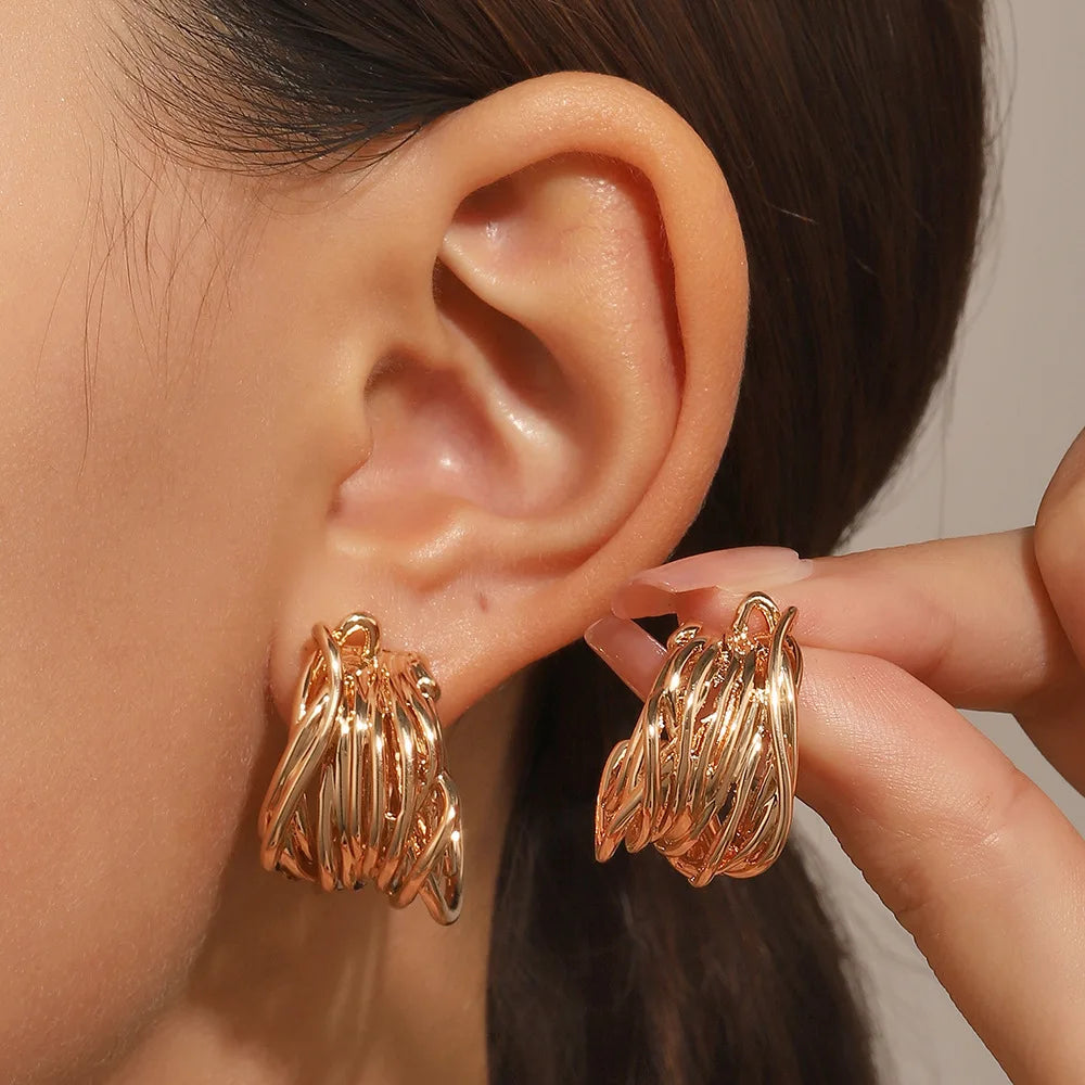 Multi-layer Twist Irregular C Shape Hoop Earrings