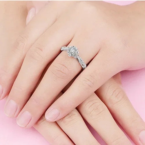 Flower Crystal Wedding Rings