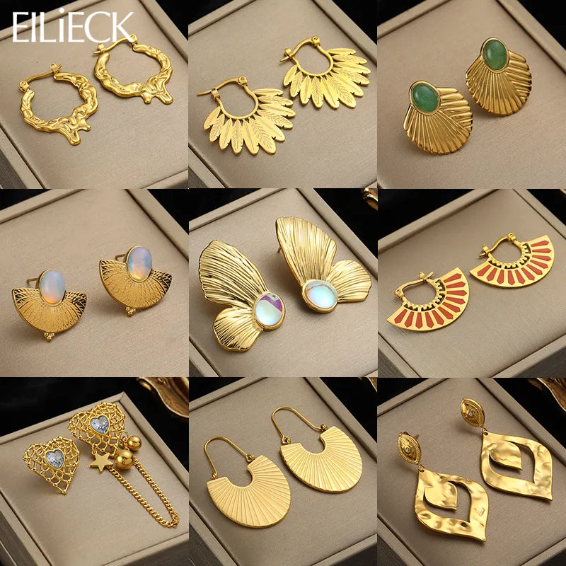 Color Fan Geometric Bohemian Drop Hoop Earrings