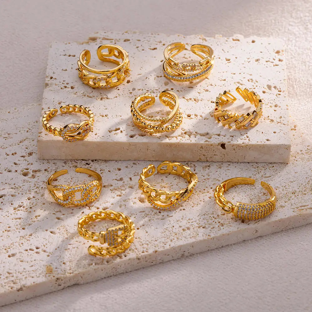 Chain Hollow Out Crystal Zircon  Ring
