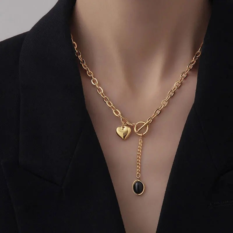 Hollow Heart Charm Clavicle Chain Necklace