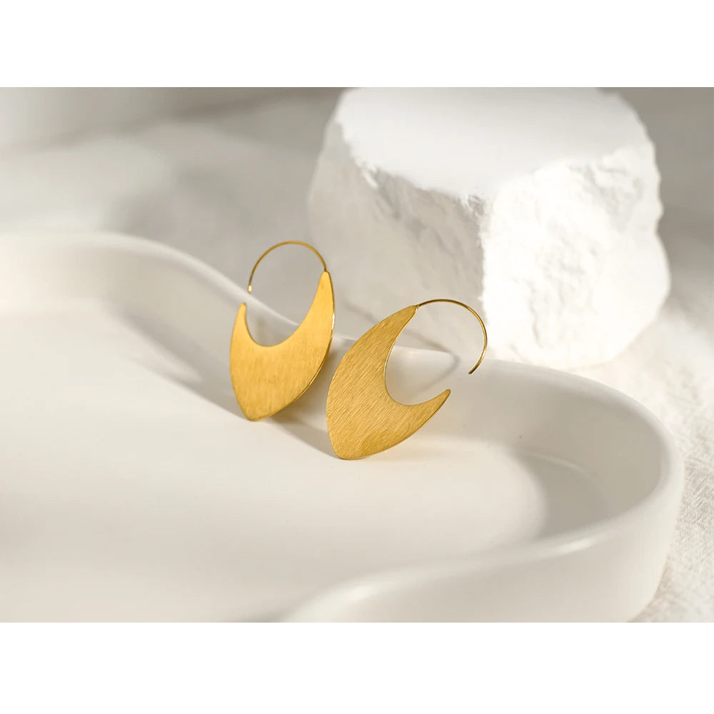 Hoop Earrings for Women Metal Brushed Texture Trendy Irregular Earring Jewelry Gift