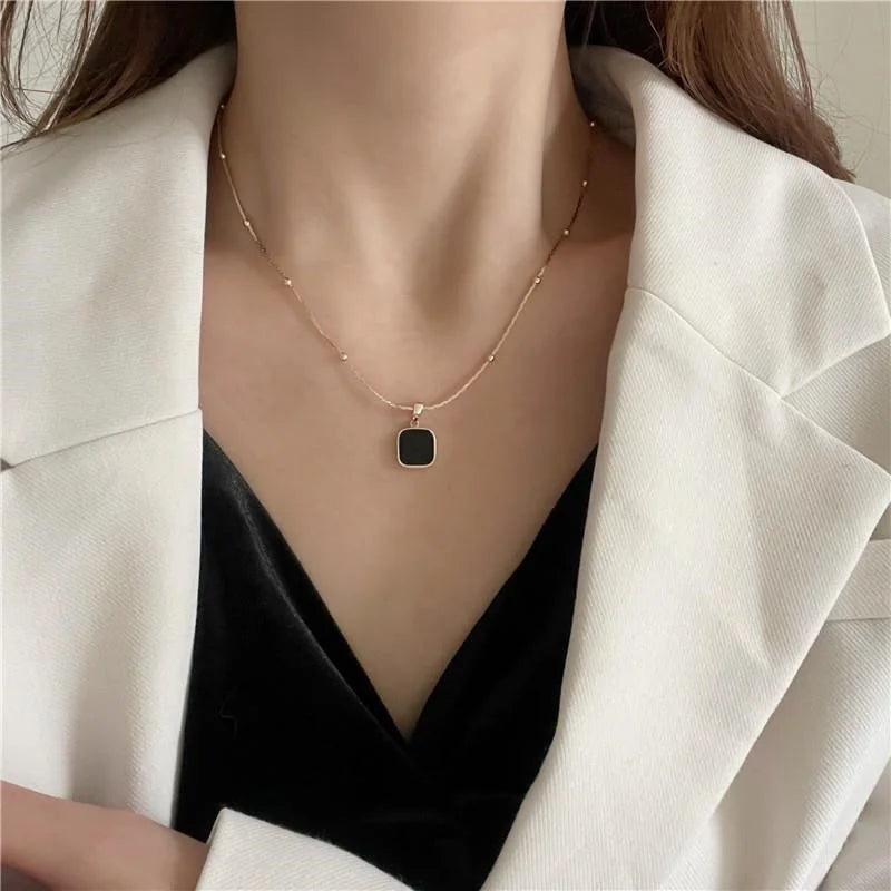 Black Exquisite Minimalist Square Pendant Choker Chains Fashion Necklace