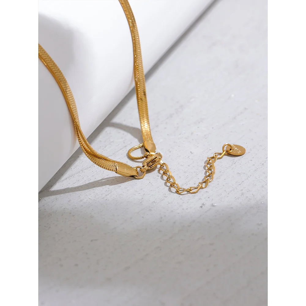 Yhpup Snake Chain Double Layer Stainless Steel Water Drop Pendant Necklace
