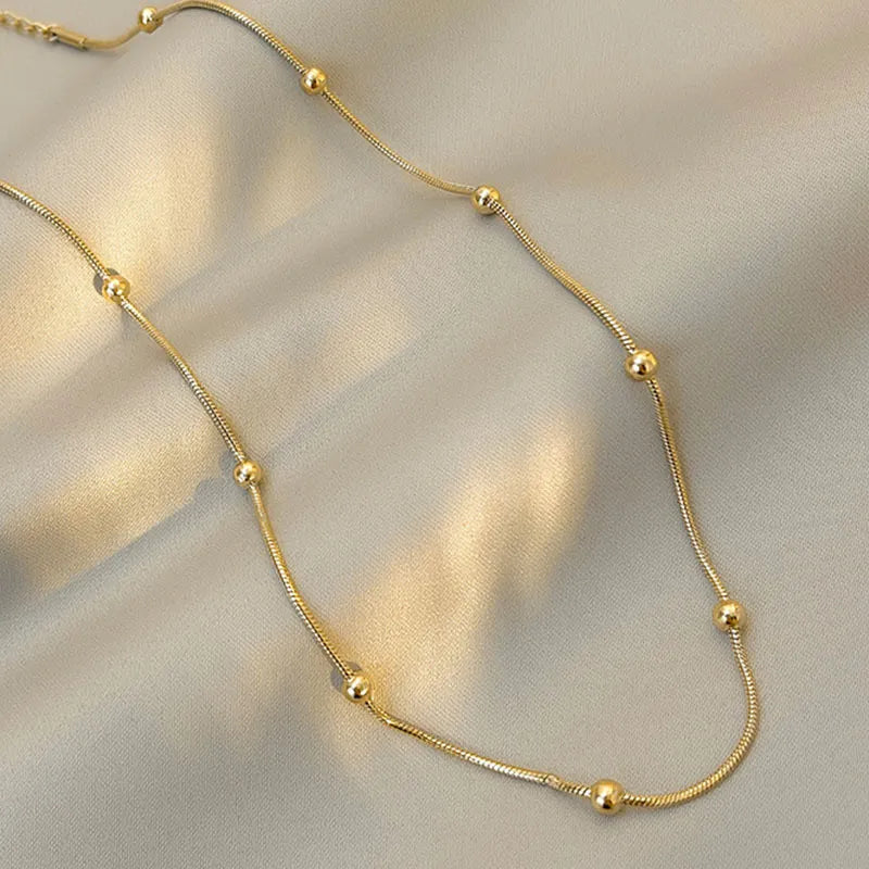 Round Bead Necklace Minimalist Charm Collarbone Chain Choker