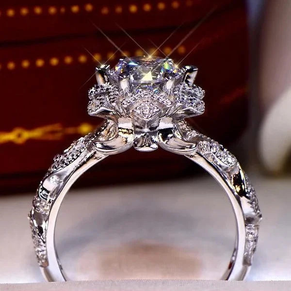 Flower Crystal Wedding Rings