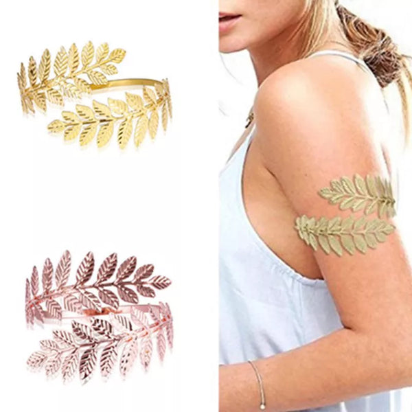 Gold Silver Plated Greek Roman Laurel Leaf Bracelet Armband Upper Arm Cuff Armlet Festival Bridal Belly Dance Jewelry