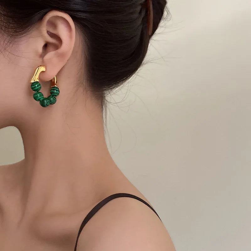 The Green Beads Metal Earrings