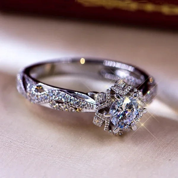 Flower Crystal Wedding Rings