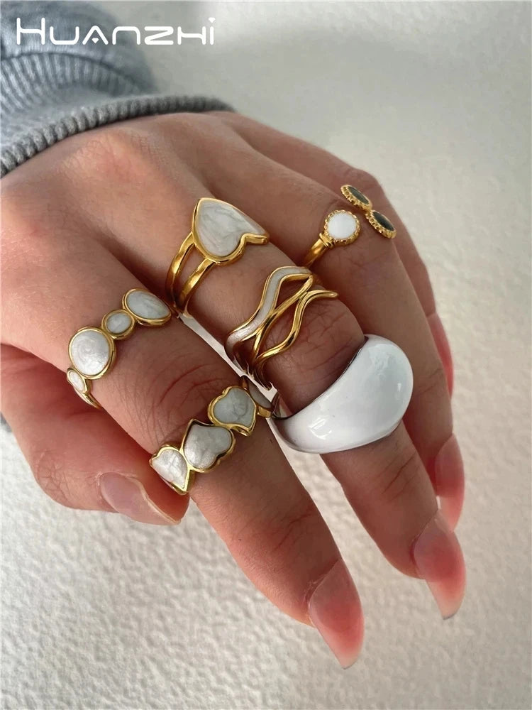HUANZHI Silver Color Multilayer Big Rings