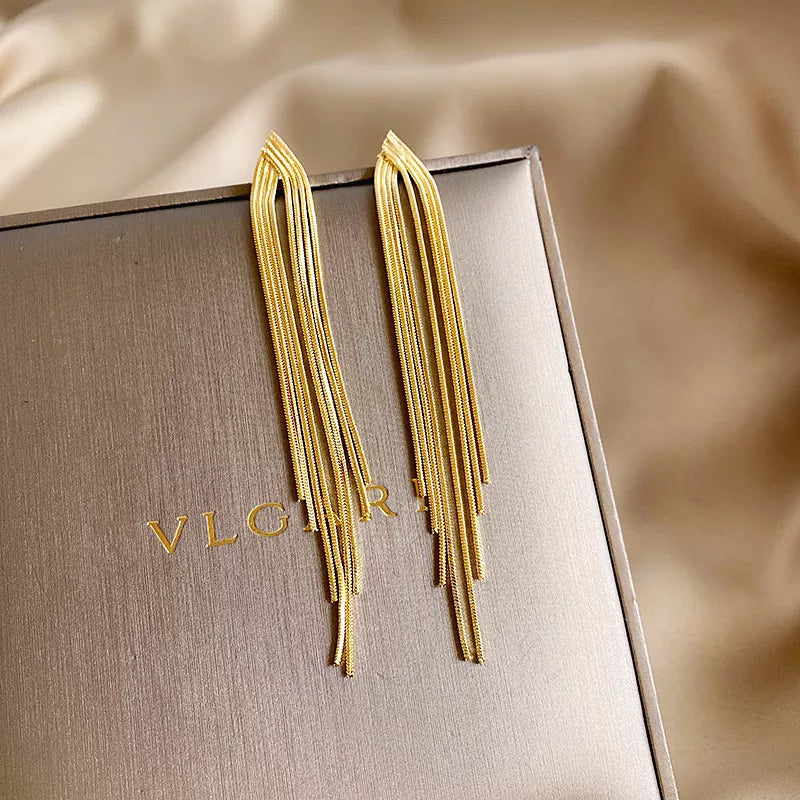 Bar Long Thread Tassel Drop Earrings