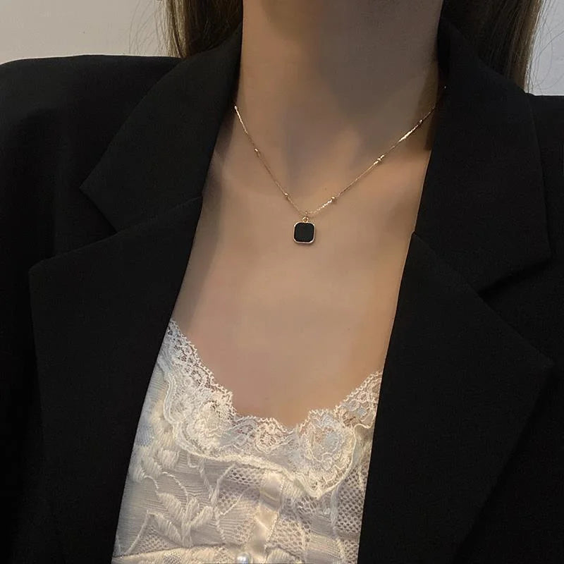 Black Exquisite Minimalist Square Pendant Choker Chains Fashion Necklace