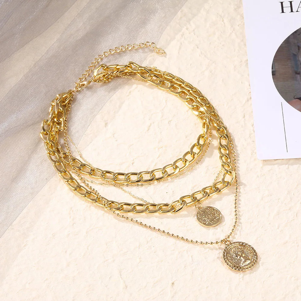 Punk Figure Circular Pendant Necklace Vintage Jewelry