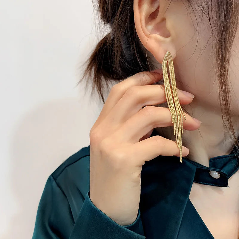 Bar Long Thread Tassel Drop Earrings
