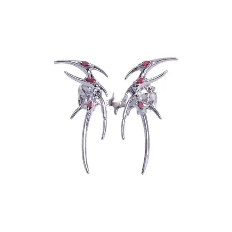 Rock Spider Ring Red Zircon Crystal Liquid Metal Silver Color Open Ring