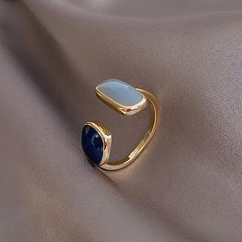 Retro Square Blue Oil Dripping Ring