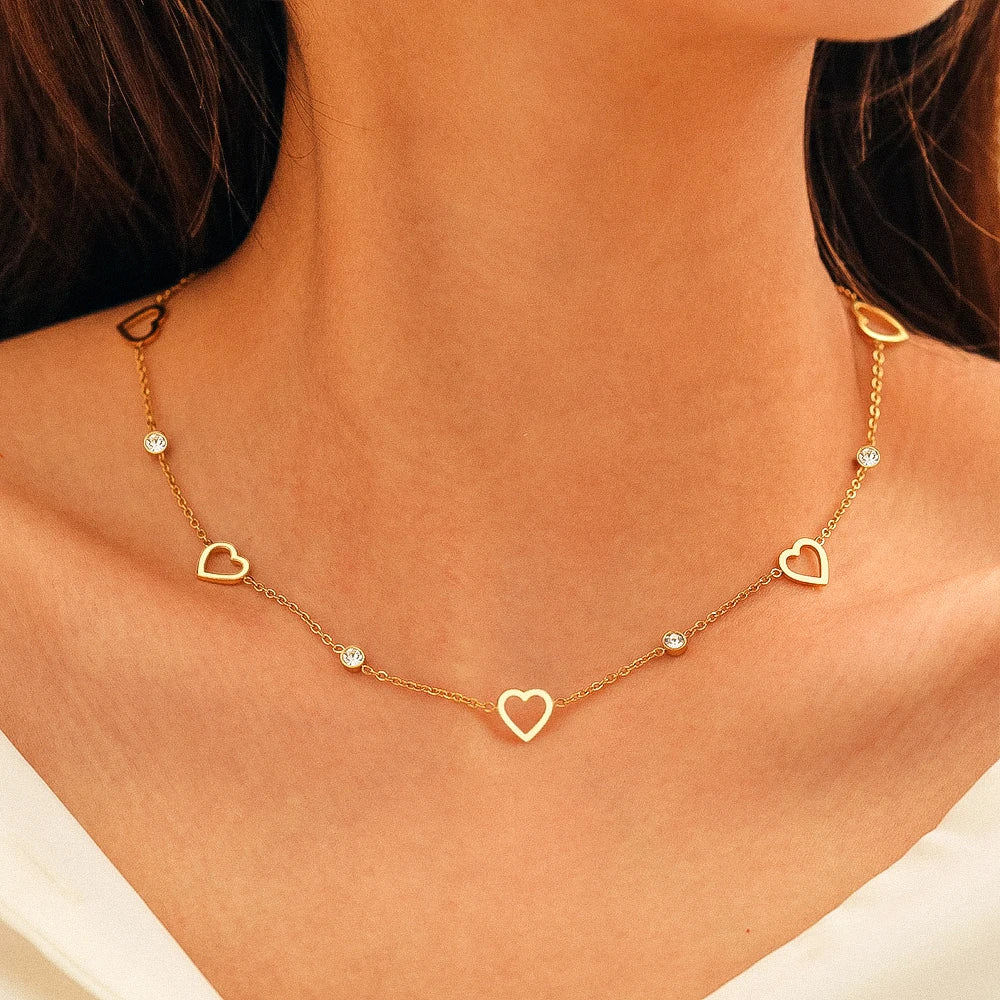 Hollow Heart Light Luxury Crystal Zircon Choker Chain Creative Necklace