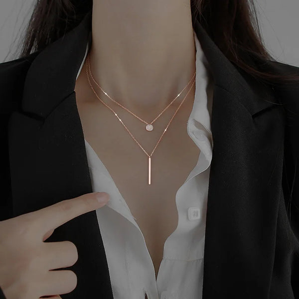 LATS New Shiny Round Plate Necklace Rose