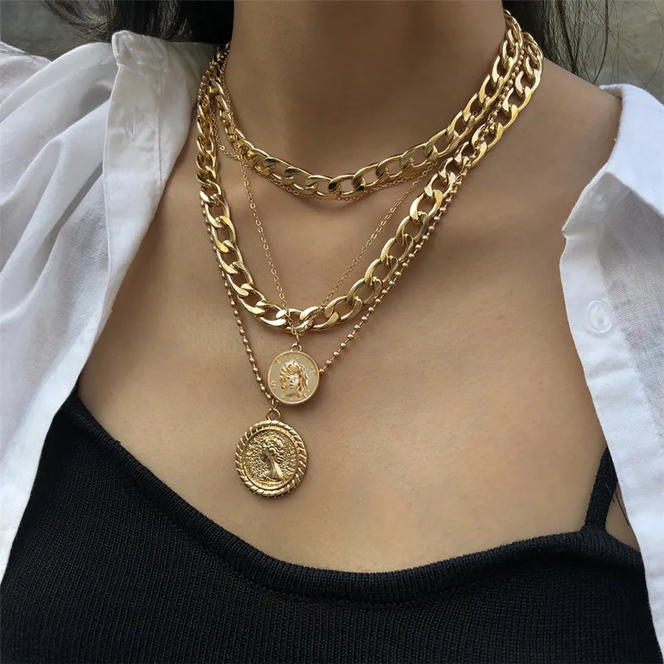 Punk Figure Circular Pendant Necklace Vintage Jewelry