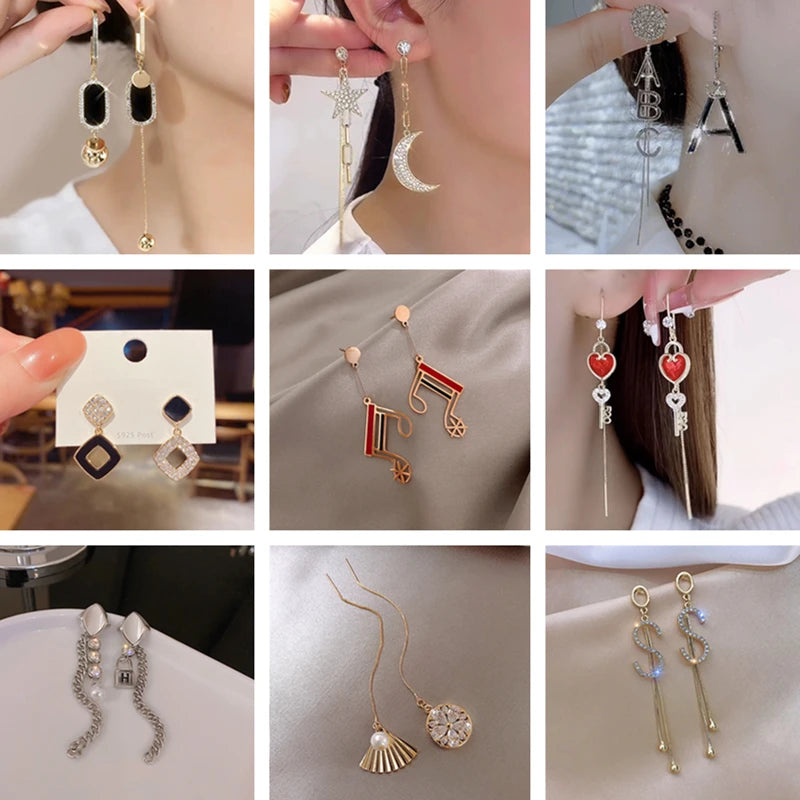 Round Geometric Rectangle Black Crystal Earrings
