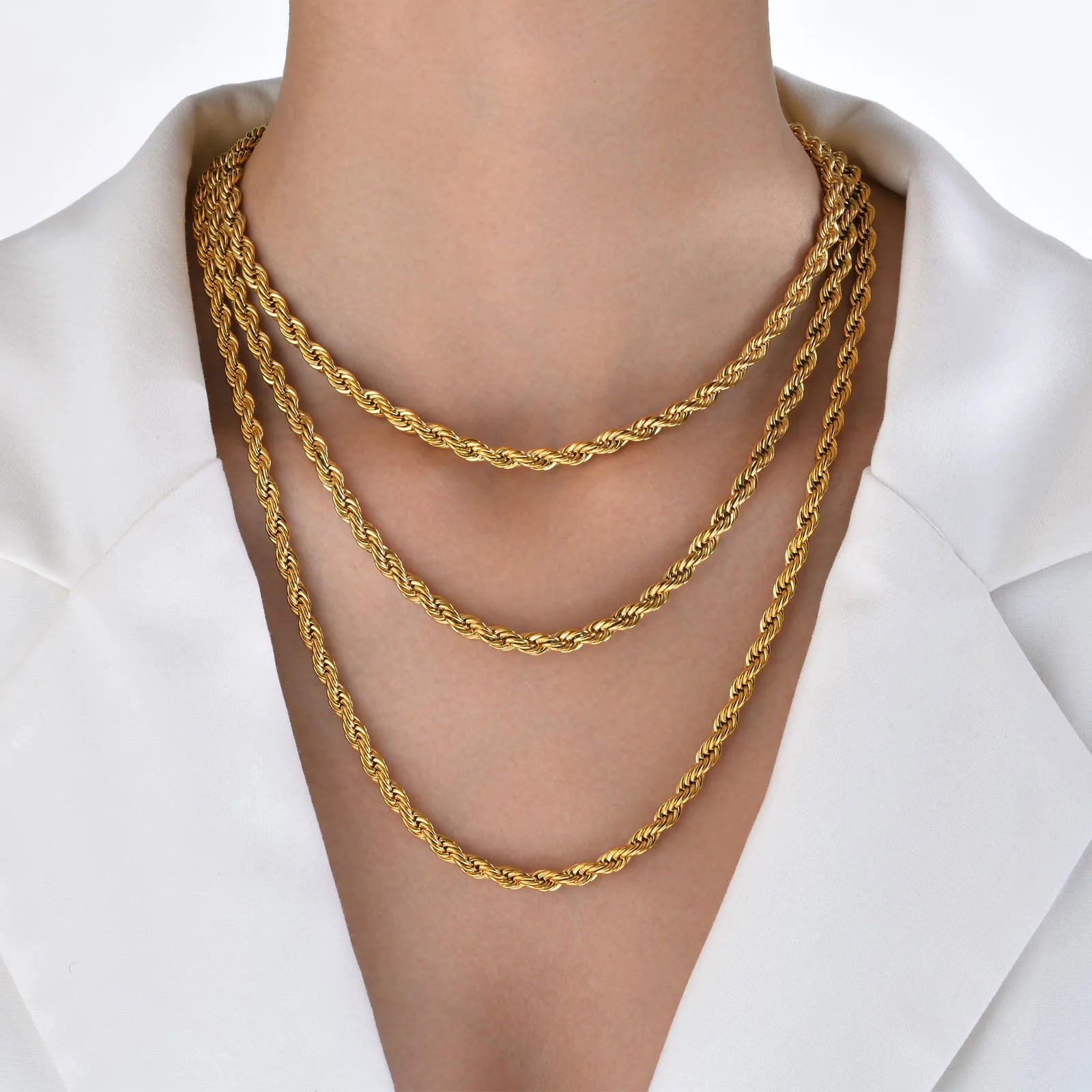 Vnox Dainty Gold Color Rope Chain Necklaces f