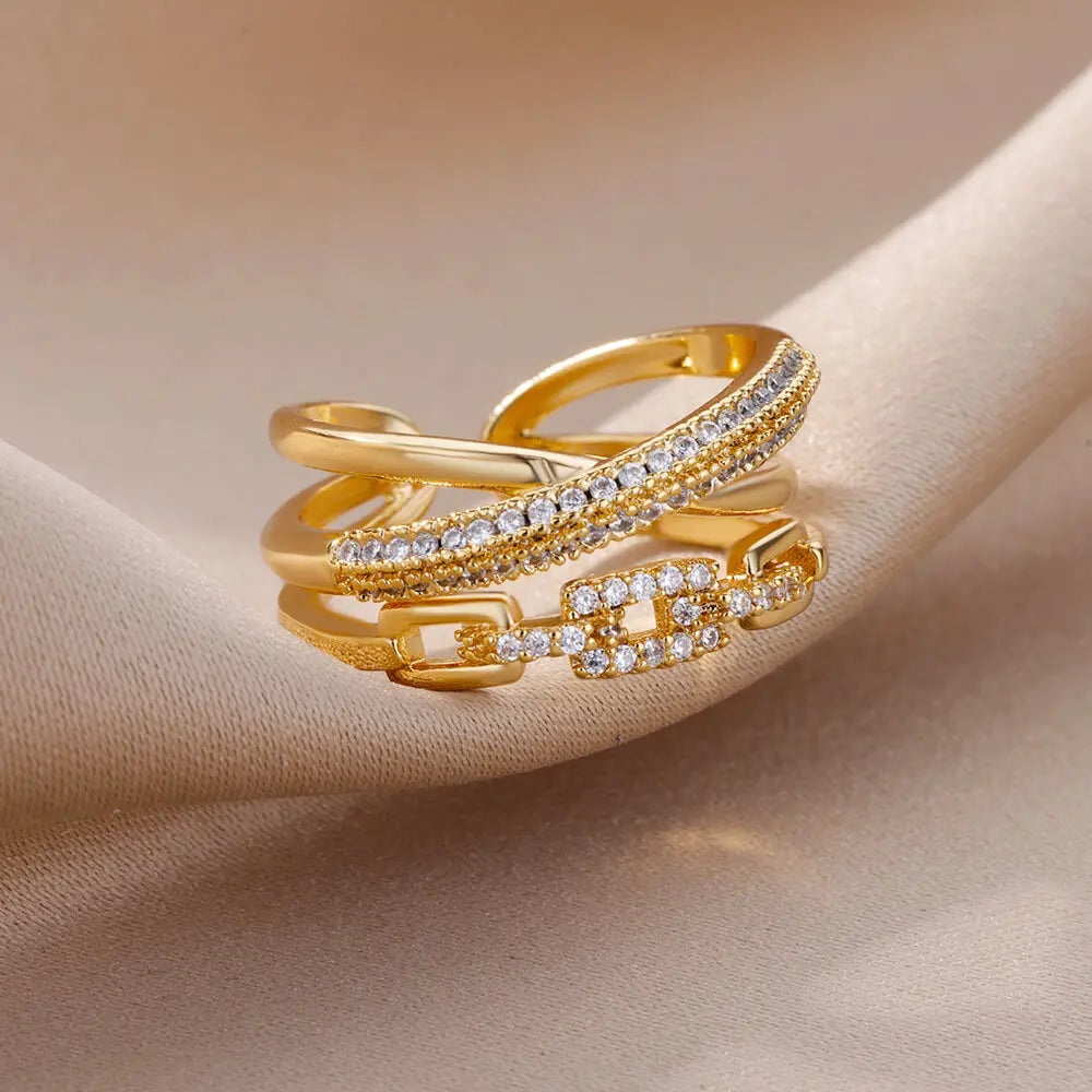 Chain Hollow Out Crystal Zircon  Ring